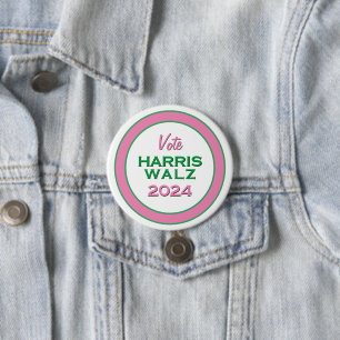 Macaron Rond 7,6 Cm Pink Green Vote HARRIS WALZ 2024 Round Campaign