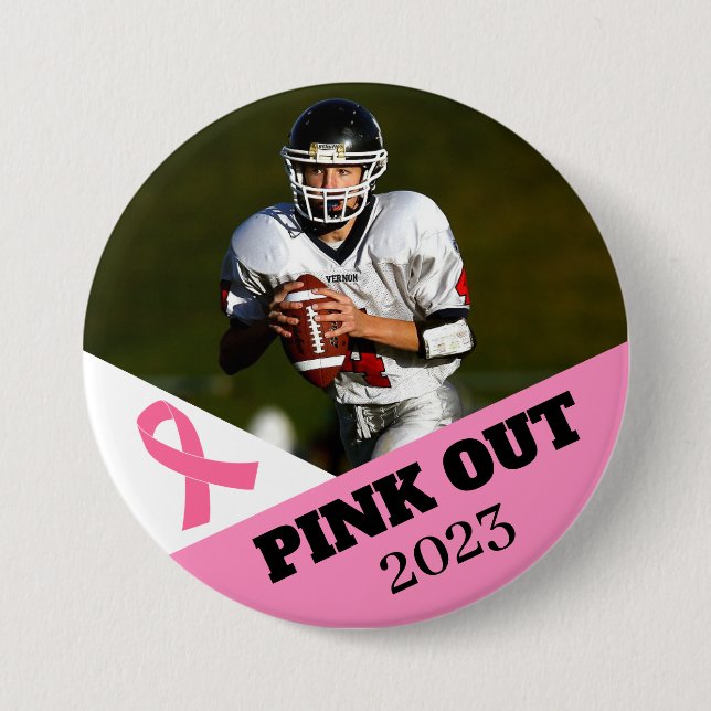 Macaron Rond 7,6 Cm Pink Out Cancer du sein pin football sensibilisati (Devant)