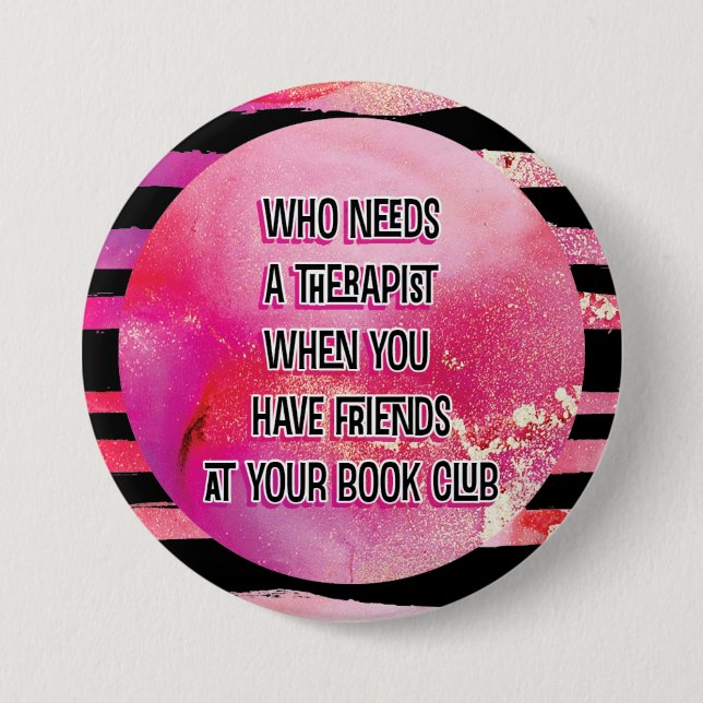 Macaron Rond 7,6 Cm Pink Stripe Book Club Membre Funny Therapy (Devant)