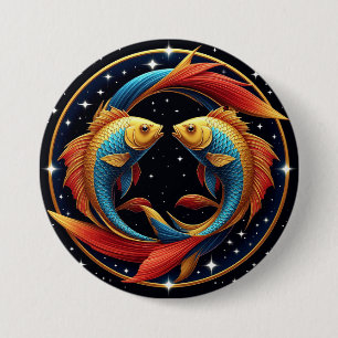 Macaron Rond 7,6 Cm Pisces Zodiac Se connecter dans un style artistiqu