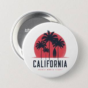 Macaron Rond 7,6 Cm Plage de Santa Monica Californie Palmier Rétro