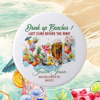 Macaron Rond 7,6 Cm Plage tropicale Cocktails Fruits Bachelorette Part
