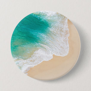 Macaron Rond 7,6 Cm Plage tropicale de sable - vagues - vue de bourdon