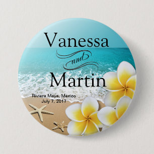 Macaron Rond 7,6 Cm Plumeria Starfish Beach Tropical Hawaii