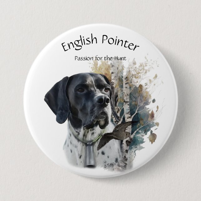 Macaron Rond 7,6 Cm Pointeur anglais, Passion pour la chasse, Art (Devant)