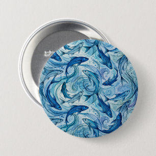 Macaron Rond 7,6 Cm Poisson Bleu Mystique Flowing Harmony