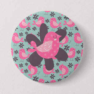 Macaron Rond 7,6 Cm Polka Dot Birds and Flowers