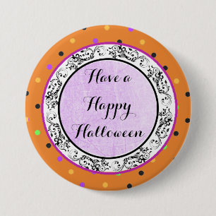 Macaron Rond 7,6 Cm Polka Dot ont un joyeux bouton violet d'Halloween