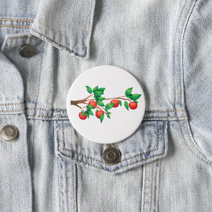 Macaron Rond 7,6 Cm Pommier rouge Branche Fruit frais et Feuilles vert