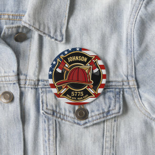 Macaron Rond 7,6 Cm Pompier Secourt incendie Département USA Drapeau p