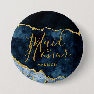 Macaron Rond 7,6 Cm Porte d'agate bleu et or de la marine Marbre d'hon