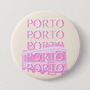 Macaron Rond 7,6 Cm Porto Travel Art, Portugal Travel Art, Rose