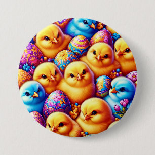 Macaron Rond 7,6 Cm POULET DE PÂQUES OEUFS ~ Bouton