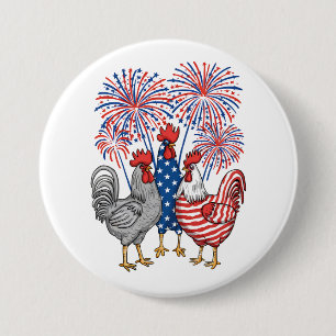 Macaron Rond 7,6 Cm Poulet USA patriotique USA Poule 4 juillet