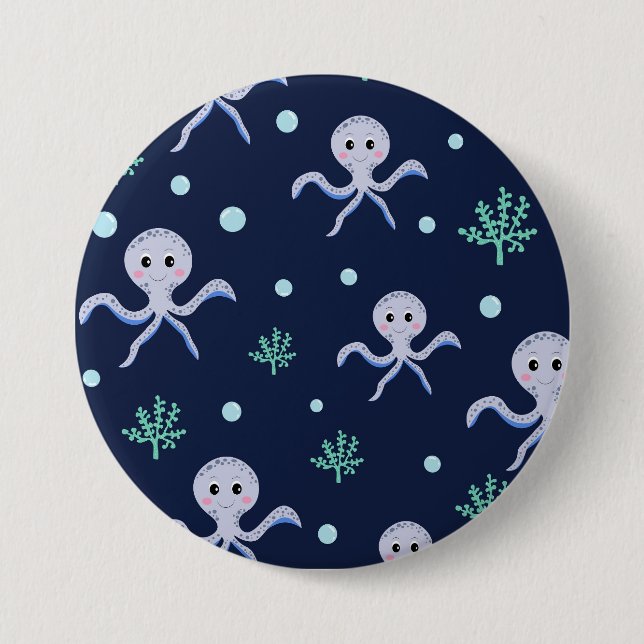 Macaron Rond 7,6 Cm Poulpe sous la mer motif pour enfants (Devant)