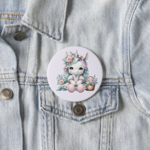 Macaron Rond 7,6 Cm Poupée Licorne Kawaii Pastel avec Panier de Fleurs