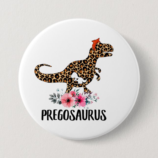 Macaron Rond 7,6 Cm Pregosaurus Funny Grossesse Cadeau (Devant)