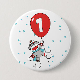 Macaron Rond 7,6 Cm Premier anniversaire de Sock Monkey
