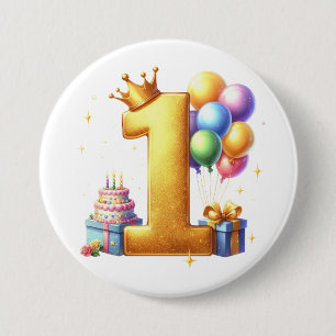 Macaron Rond 7,6 Cm Premier anniversaire doré