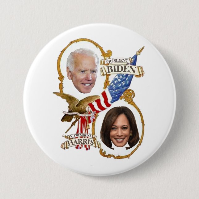 Macaron Rond 7,6 Cm Président Biden / Vice-président Harris (Devant)