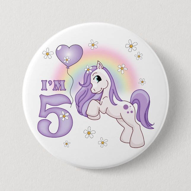 Macaron Rond 7,6 Cm Pretty Pony, 5e anniversaire (Devant)