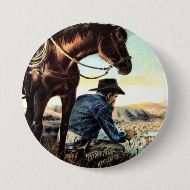 Macaron Rond 7,6 Cm Prier Cowboy (Devant)