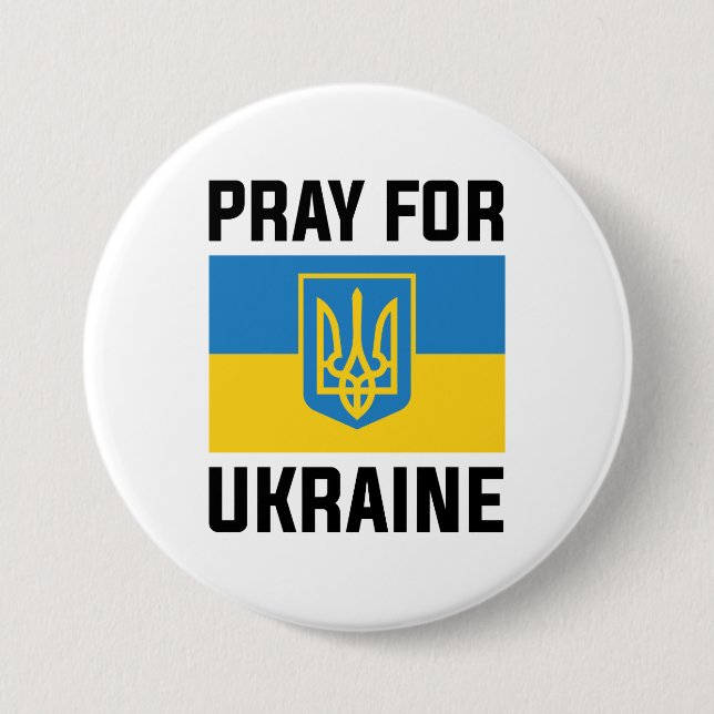 Macaron Rond 7,6 Cm Priez Pour L'Ukraine (Devant)