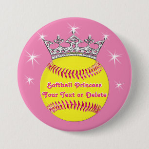 Macaron Rond 7,6 Cm Princesse Pins Tiara, le base-ball, VOTRE TEXTE du