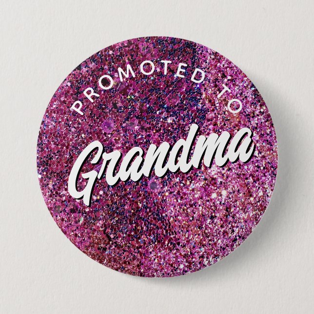 Macaron Rond 7,6 Cm Promoted to Grandma faux sparkle pink script (Devant)