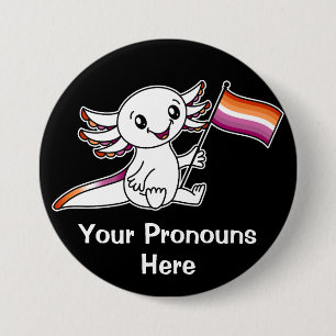Macaron Rond 7,6 Cm PRONOUNS mignon Axolotl avec drapeau de la fierté 