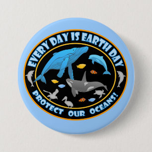 Macaron Rond 7,6 Cm Protéger notre Jour des terres des océans