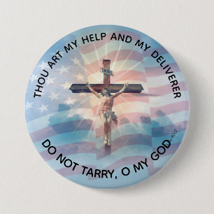 MACARON ROND 7,6 CM PSALM 40:17 AMERICAN FLAG JESUS CRUCIFIX SCRIPTURE