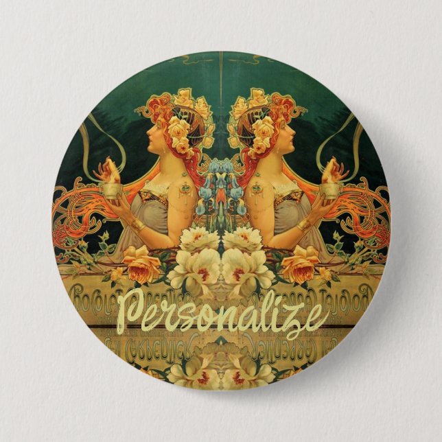 Macaron Rond 7,6 Cm Publicité Art nouveau chocolat chaud floral (Devant)