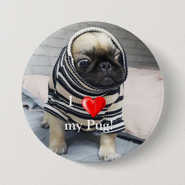 Macaron Rond 7,6 Cm Pug puppy (Devant)