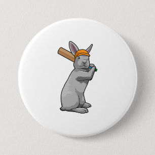 Macaron Rond 7,6 Cm Rabbit au cricket avec chauve-souris de cricket