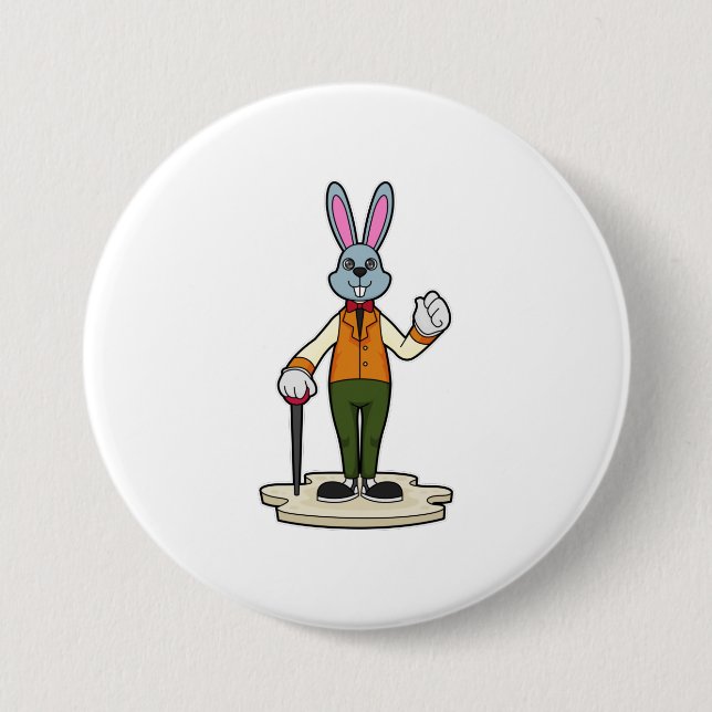 Macaron Rond 7,6 Cm Rabbit en Gentleman avec canne (Devant)