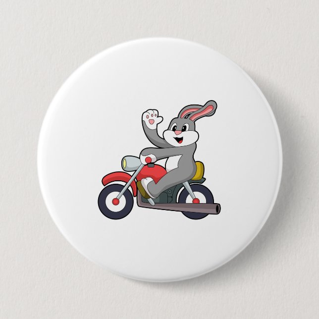 Macaron Rond 7,6 Cm Rabbit en tant que Biker avec Motorcycle.PNG (Devant)