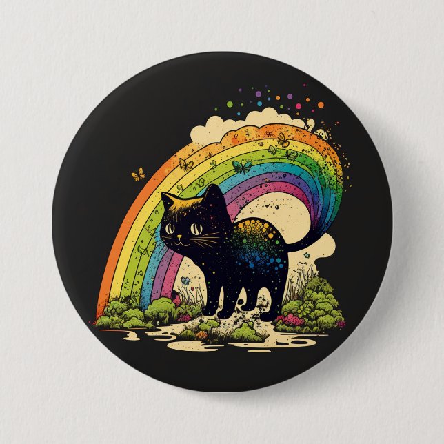Macaron Rond 7,6 Cm Rainbow cat pin lgbtq mignon (Devant)