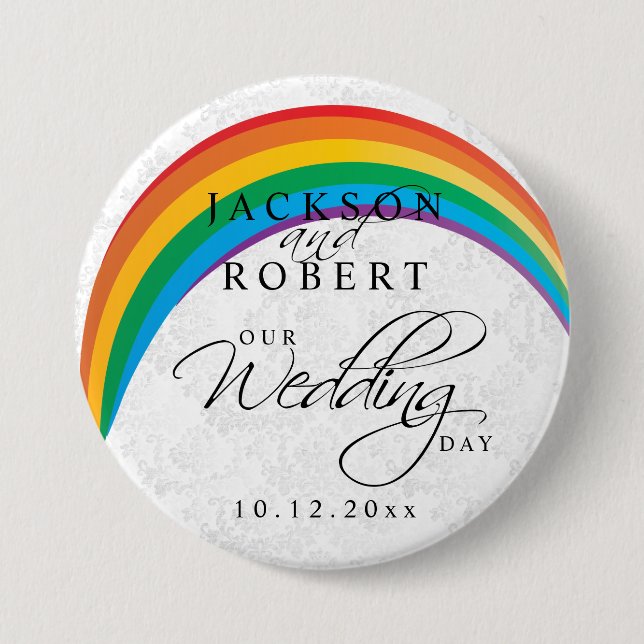 Macaron Rond 7,6 Cm Rainbow Gay - Notre jour de mariage (Devant)