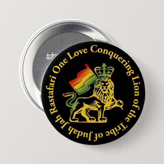 Macaron Rond 7,6 Cm Rasta Lion de Judah Button (Devant & derrière)