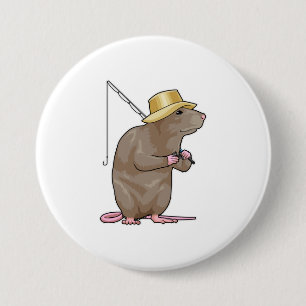 Macaron Rond 7,6 Cm Rat à la pêche avec bâton de pêche