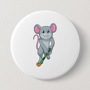 Macaron Rond 7,6 Cm Rat au hockey avec chauve-souris de hockey
