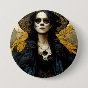 Macaron Rond 7,6 Cm Raven Witch 3 Imaginaire Horreur Goth Gothique