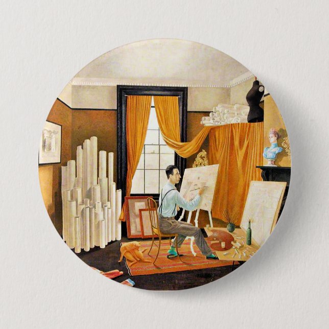 Macaron Rond 7,6 Cm Ravilieux - Edward Bawden Travaillant dans son Stu (Devant)