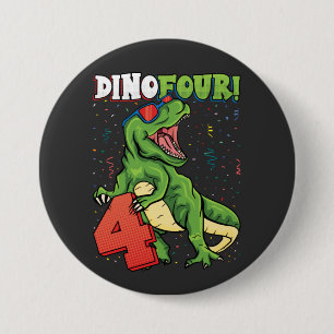 Macaron Rond 7,6 Cm Rawr Je suis un Dinofour 4e anniversaire Dinosaur