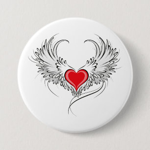 Macaron Rond 7,6 Cm Red Angel Coeur avec ailes