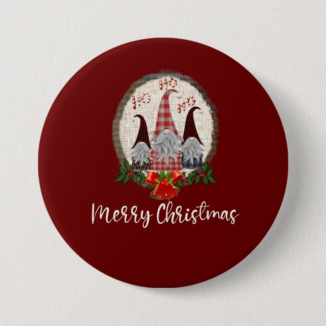 Macaron Rond 7,6 Cm Red Christmas Gnomes Elfes tendance (Devant)