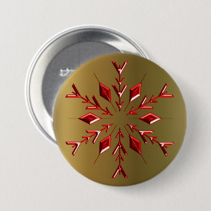 Macaron Rond 7,6 Cm Red Christmas Stars on Gold