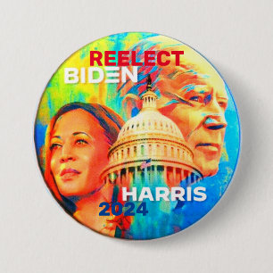 Macaron Rond 7,6 Cm Réélire Biden Harris 2024