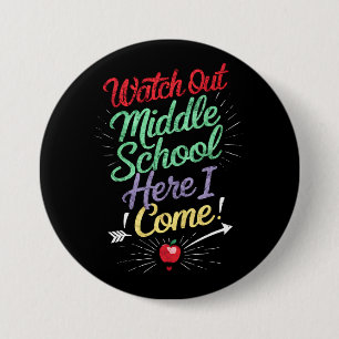 Macaron Rond 7,6 Cm Regardez Le Milieu De L'École Ici Je Viens À L'Éco